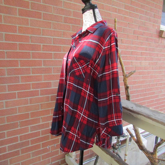 Polly & Esther Red and Blue Plaid Button Down Shirt - Picture 3 of 5